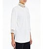 Color:White - Image 3 - Lace Trim 3/4 Sleeve Mandarin Collar Shirt
