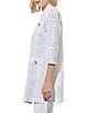 Color:White - Image 3 - Longline Burnout Abstract Knit Round Neck 3/4 Sleeve Side Slits Jacket