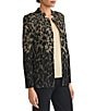 Ming Wang Lurex Leopard Print Jacquard Knit Notch Long Sleeve Jacket, Color:Black/Gold - Image 3