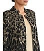 Ming Wang Lurex Leopard Print Jacquard Knit Notch Long Sleeve Jacket, Color:Black/Gold - Image 4