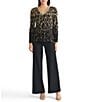 Ming Wang Lurex Leopard Print Jacquard V-Neck Long Sleeve Tunic, Color:Black/Gold - Image 5