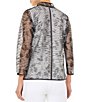 Color:Black/White - Image 2 - Mandarin Collar 3/4 Sleeve Sheer Jacket