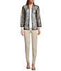 Color:Black/White - Image 5 - Mandarin Collar 3/4 Sleeve Sheer Jacket