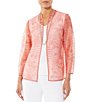 Color:Sun Coral/Pink Satin - Image 1 - Mandarin Collar 3/4 Sleeve Sheer Jacket