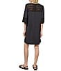 Color:Black - Image 2 - Mixed Media Boat Neck Elbow Bell Sleeve Shift Dress