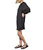 Color:Black - Image 3 - Mixed Media Boat Neck Elbow Bell Sleeve Shift Dress