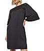 Color:Black - Image 4 - Mixed Media Boat Neck Elbow Bell Sleeve Shift Dress