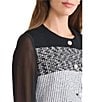 Ming Wang Mixed Media Colorblock Knit Round Neck Sheer Long Sleeve Jacket, Color:Black/White - Image 4