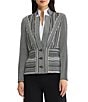 Ming Wang Monochrome Jacquard Knit Striped Inverted Notch Collar Long Sleeve Jacket - Image 1