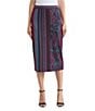 Ming Wang Coordinating Multi-Pattern Jacquard Soft Knit Straight Midi Skirt, Color:Midnight Violet Multi - Image 1