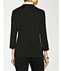 Color:Black - Image 2 - Notch Lapel 3/4 Sleeve One Button Knit Jacket