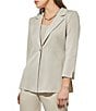 Color:Lime Stone - Image 4 - Notch Lapel 3/4 Sleeve One Button Knit Jacket