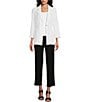 Ming Wang Notch Lapel 3/4 Sleeve One Button Knit Jacket, Color:White - Image 3