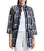 Ming Wang Novelty Pattern Print Stand Collar 3/4 Sleeve Topper Statement Jacket - Image 1