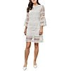 Color:White - Image 1 - Novelty Sheer Lace Round Neck Bell Sleeve Sheath Dress
