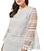 Color:White - Image 4 - Novelty Sheer Lace Round Neck Bell Sleeve Sheath Dress
