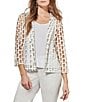 Color:White - Image 1 - Novelty Woven Square Geo Cutout Spread Collar 3/4 Sleeve Jacket