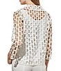 Color:White - Image 2 - Novelty Woven Square Geo Cutout Spread Collar 3/4 Sleeve Jacket