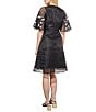 Color:Black/White - Image 2 - Novelty Woven V-Neck Short Bell Sleeve Floral Applique Dress