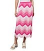 Color:Rose/Pink/White - Image 1 - Ombre Chevron Jacquard Knit Scalloped Hem Coordinating A-Line Midi Skirt