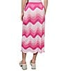 Color:Rose/Pink/White - Image 2 - Ombre Chevron Jacquard Knit Scalloped Hem Coordinating A-Line Midi Skirt