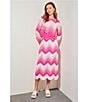 Color:Rose/Pink/White - Image 4 - Ombre Chevron Jacquard Knit Scalloped Hem Coordinating A-Line Midi Skirt