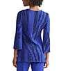 Ming Wang Petite Dual-Tone Soft Knit Split V-Neck 3/4 Sleeve Tunic, Color:Sapphire Sea/Black - Image 2