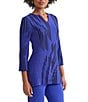 Ming Wang Petite Dual-Tone Soft Knit Split V-Neck 3/4 Sleeve Tunic, Color:Sapphire Sea/Black - Image 3