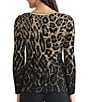 Ming Wang Petite Lurex Leopard Print Jacquard V-Neck Long Sleeve Tunic, Color:Black/Gold - Image 2