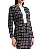 Ming Wang Petite Size Checkered Print Knit Modified Mandarin Collar Long Sleeve Coordinating Jacket - Image 3