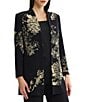 Ming Wang Petite Size Jacquard Floral Lurex Knit Long Sleeve Jacket - Image 1