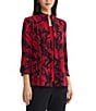 Ming Wang Petite Size Jacquard Knit Abstract Stand Collar Bracelet Sleeve Single Button-Front Jacket - Image 1