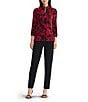 Ming Wang Petite Size Jacquard Knit Abstract Stand Collar Bracelet Sleeve Single Button-Front Jacket - Image 3