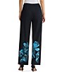 Ming Wang Petite Size Jacquard Knit Floral Placement Print No Roll Elastic Waist Pull-On Coordinating Pants - Image 2