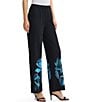 Ming Wang Petite Size Jacquard Knit Floral Placement Print No Roll Elastic Waist Pull-On Coordinating Pants - Image 3