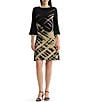 Ming Wang Petite Size Lurex Shimmer Jacquard Knit A-Line Dress - Image 1