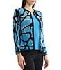 Ming Wang Petite Size Wrinkle-Resistant Jacquard Knit Abstract Long Sleeve Jacket - Image 3