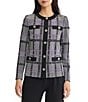 Ming Wang Plaid Tweed Knit Round Neck Long Sleeve Button-Front Jacket - Image 1