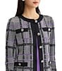 Ming Wang Plaid Tweed Knit Round Neck Long Sleeve Button-Front Jacket - Image 4