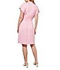 Color:Perfect Pink - Image 2 - Pleated Knit V-Neck Short Dolman Sleeve A-Line Dress