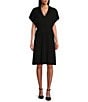 Color:Black - Image 1 - Pleated Knit V-Neck Short Dolman Sleeve A-Line Dress