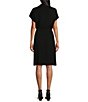 Color:Black - Image 2 - Pleated Knit V-Neck Short Dolman Sleeve A-Line Dress