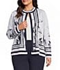 Ming Wang Plus Abstract Two-Tone Knit Stand Collar Long Sleeve Jacket - Image 1