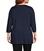 Ming Wang Plus Classic Soutache Soft Knit Split V-Neck 3/4 Sleeve Tunic - Image 2