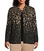 Ming Wang Plus Lurex Leopard Print Jacquard Knit Notch Long Sleeve Jacket, Color:Black/Gold - Image 1