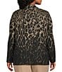 Ming Wang Plus Lurex Leopard Print Jacquard Knit Notch Long Sleeve Jacket, Color:Black/Gold - Image 2