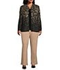 Ming Wang Plus Lurex Leopard Print Jacquard Knit Notch Long Sleeve Jacket, Color:Black/Gold - Image 3