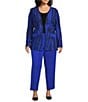 Ming Wang Plus Size Burnout Knit V-Neck Bracelet Sleeve Tailored Jacket, Color:Sapphire Sea/Black - Image 4