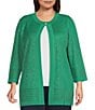 Ming Wang Plus Size Burnout Medallion Knit Round Neck Bracelet Sleeve Jacket - Image 1