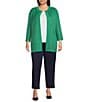 Ming Wang Plus Size Burnout Medallion Knit Round Neck Bracelet Sleeve Jacket - Image 3
